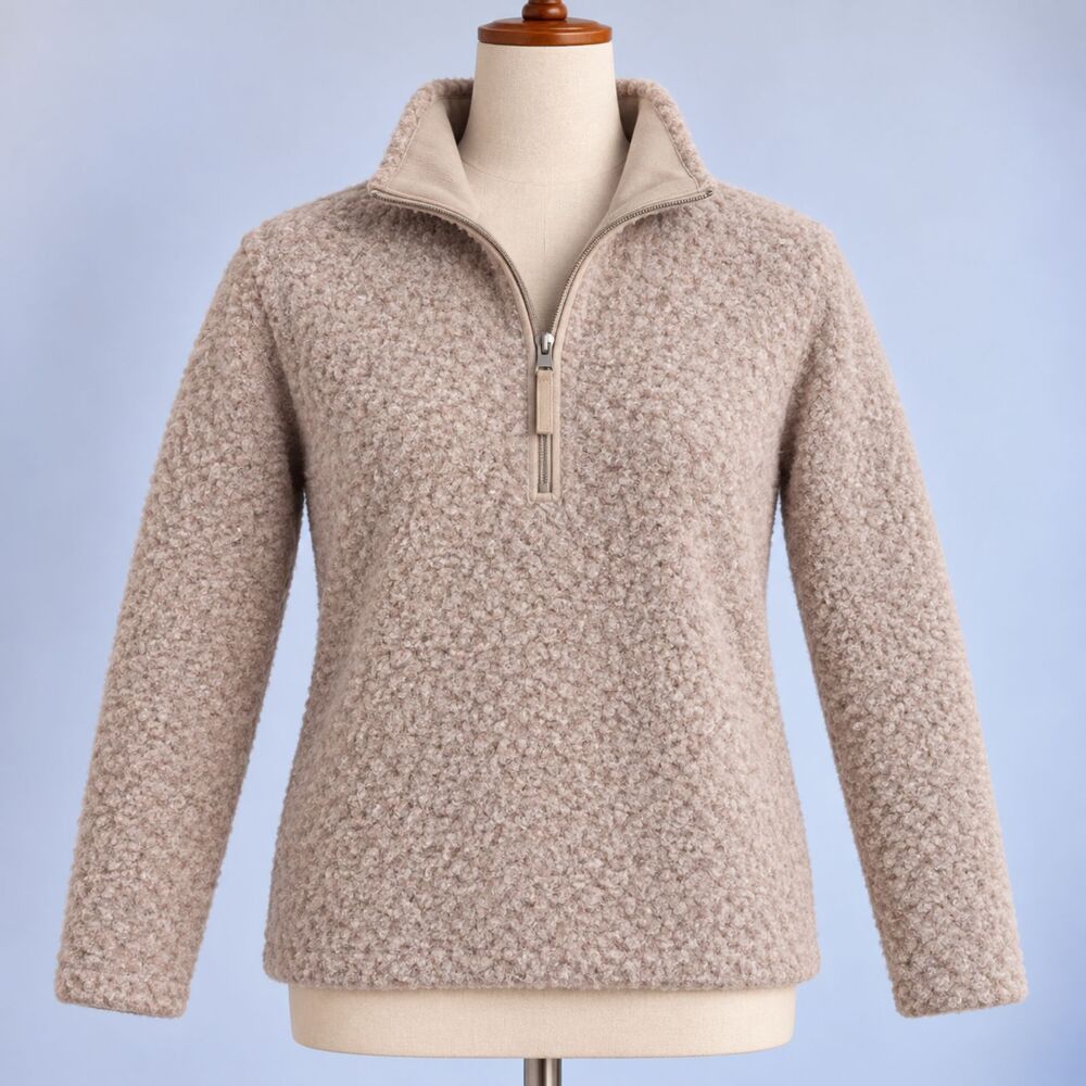 WRAP London Womens M Alpaca Quarter Zip Sweater Oatmeal Taupe Pullover